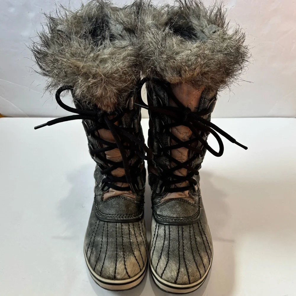 Sorel Tofino Gray Tan Waxed Canvas Leather outdoor Waterproof Snow Boots Sz 8.5
